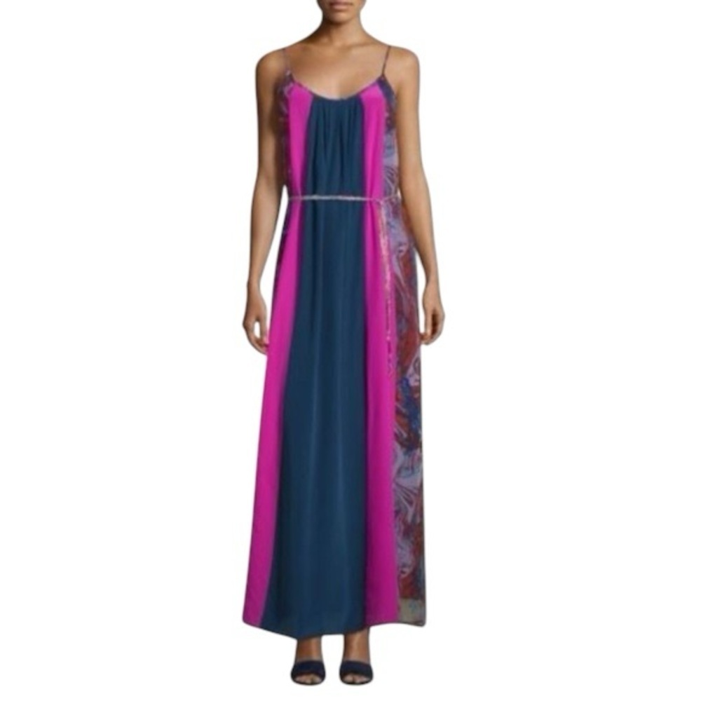 Ella Moss Silk Celeste Blue & Pink Mixed Boho Print Maxi Dress
